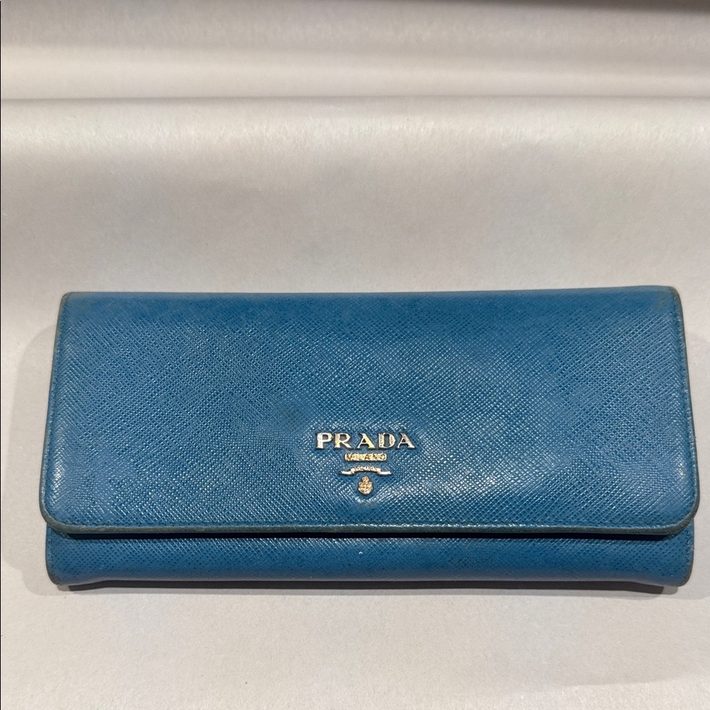 Prada Blue Leather double snap wallet Authentic